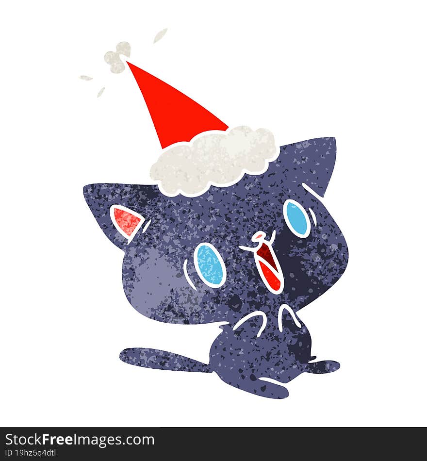 hand drawn christmas retro cartoon of kawaii cat