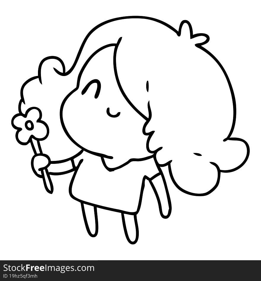 line drawing illustration of a cute kawaii girl. line drawing illustration of a cute kawaii girl