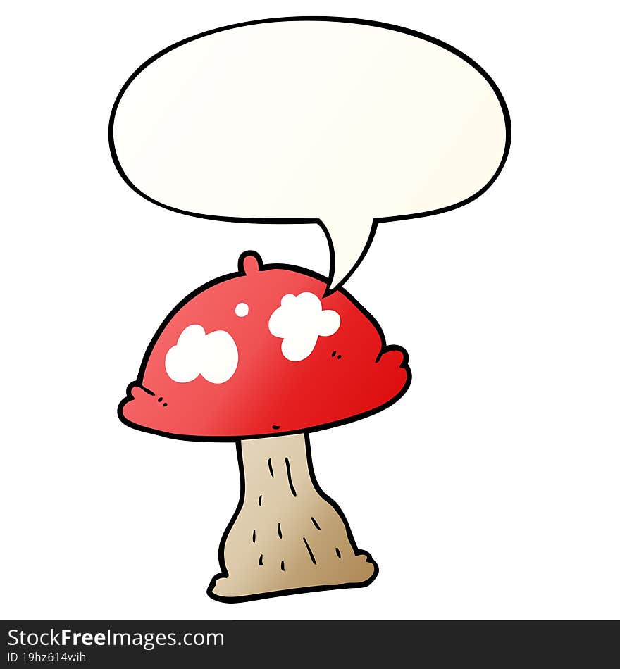 cartoon mushroom with speech bubble in smooth gradient style