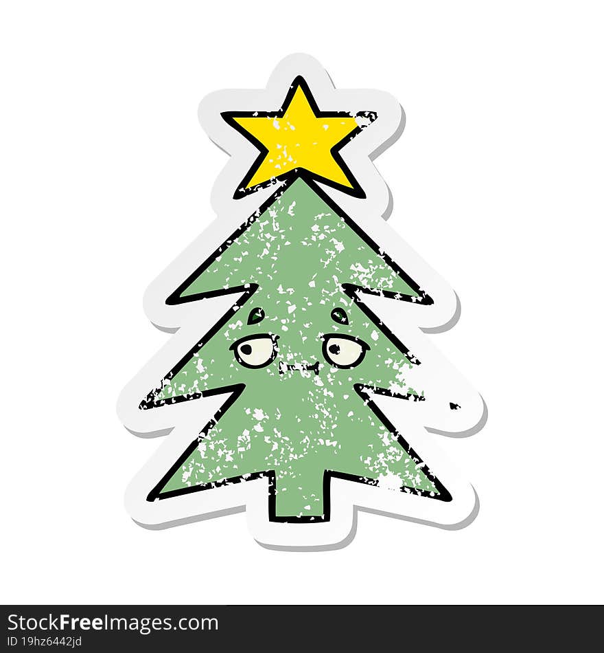 distressed sticker of a cute cartoon christmas tree