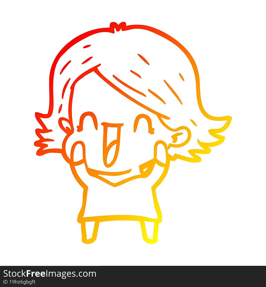 warm gradient line drawing cartoon happy woman