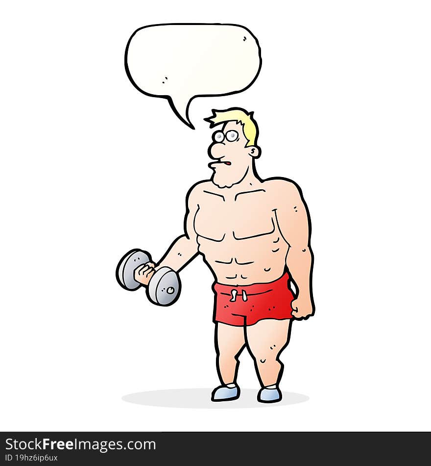 cartoon man lifting weights with speech bubble