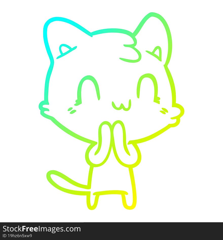 cold gradient line drawing of a cartoon happy cat