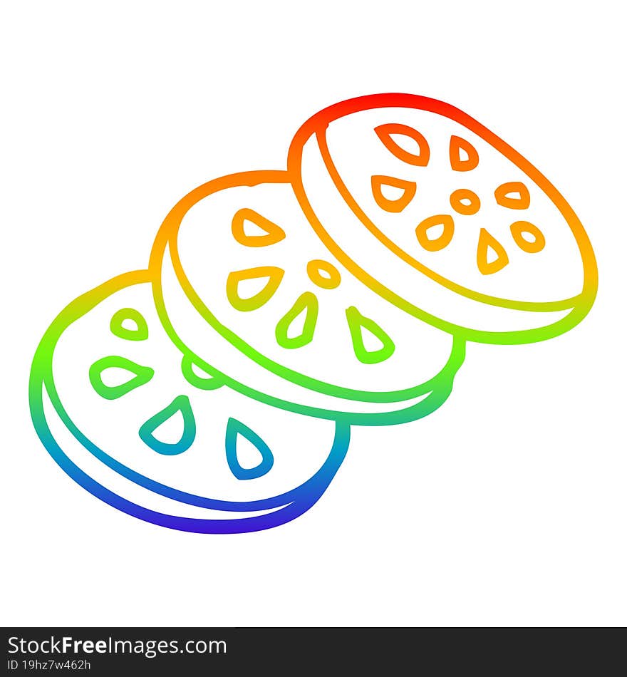 rainbow gradient line drawing cartoon sliced tomato