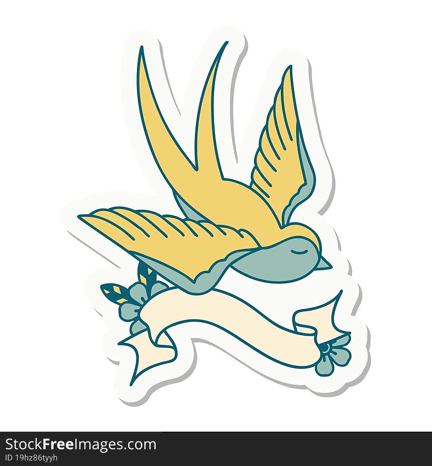 Tattoo Sticker With Banner Of A Swallow