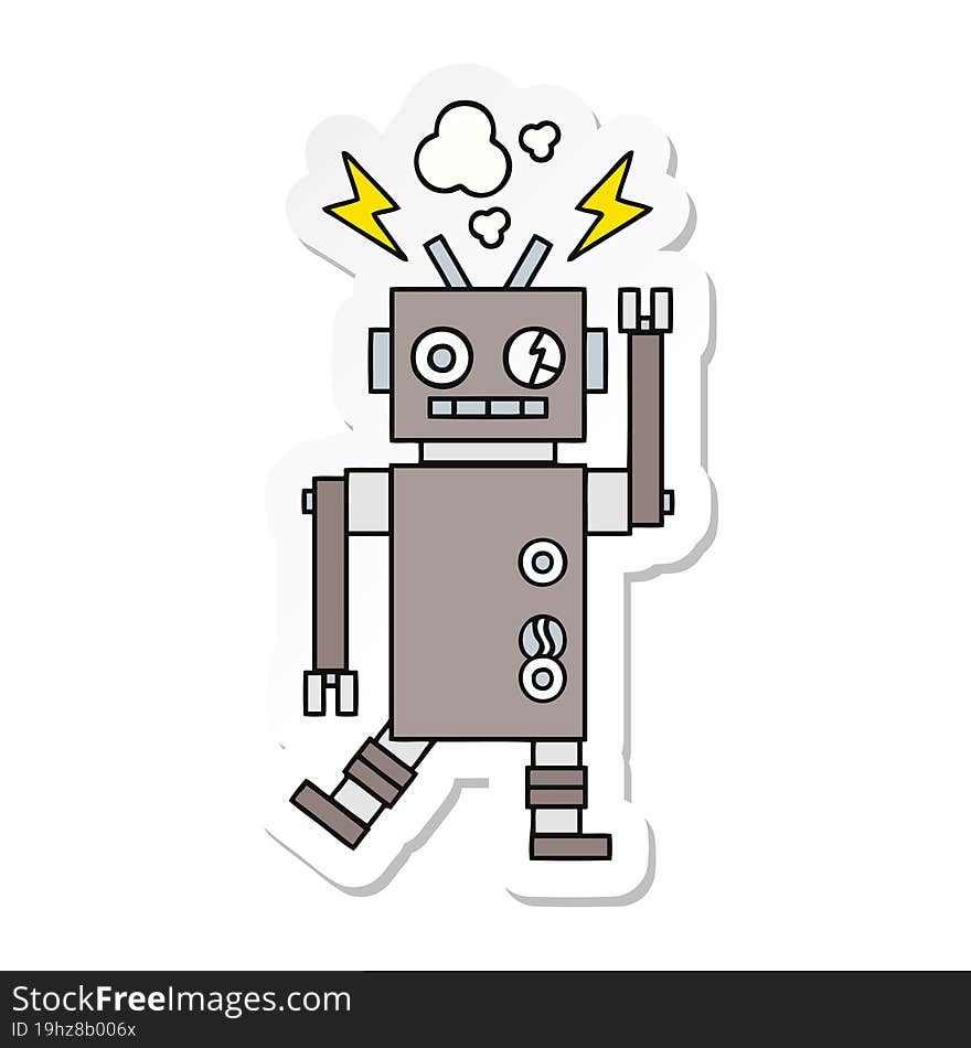 sticker of a cute cartoon malfunctioning robot