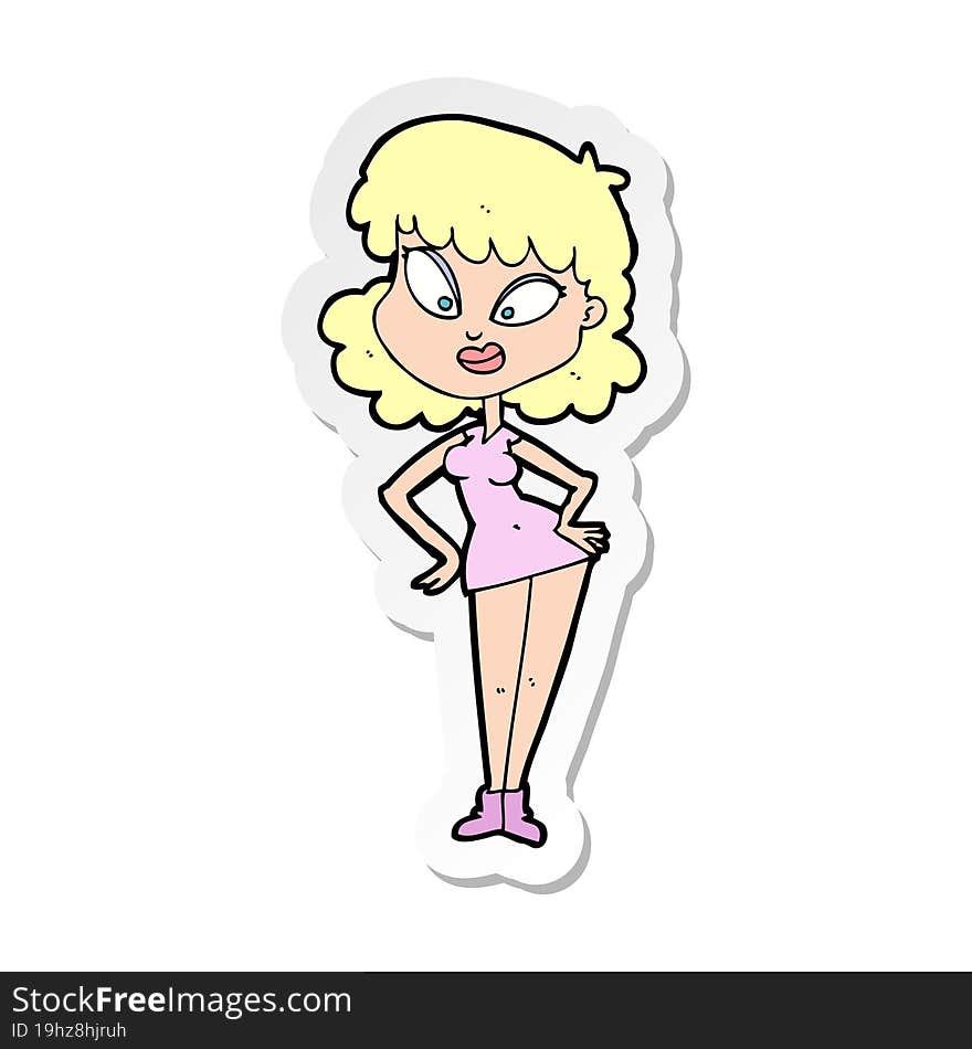 Sticker Of A Cartoon Woman With Hands On Hips