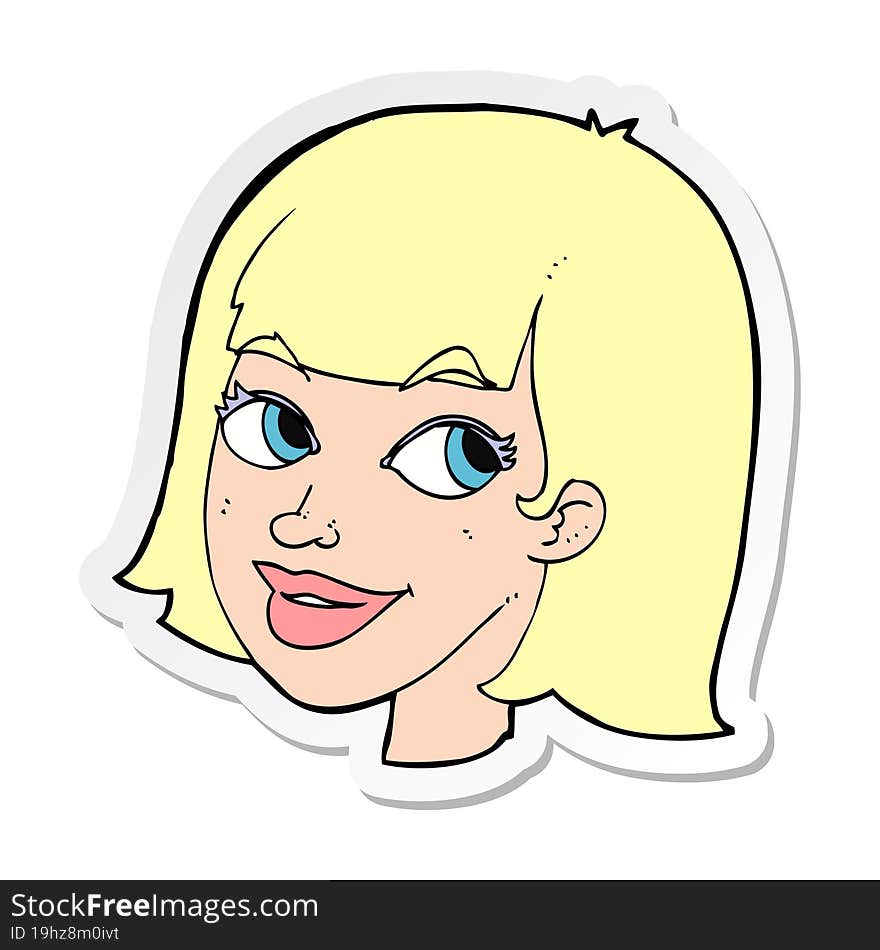 Sticker Of A Cartoon Happy Female Face