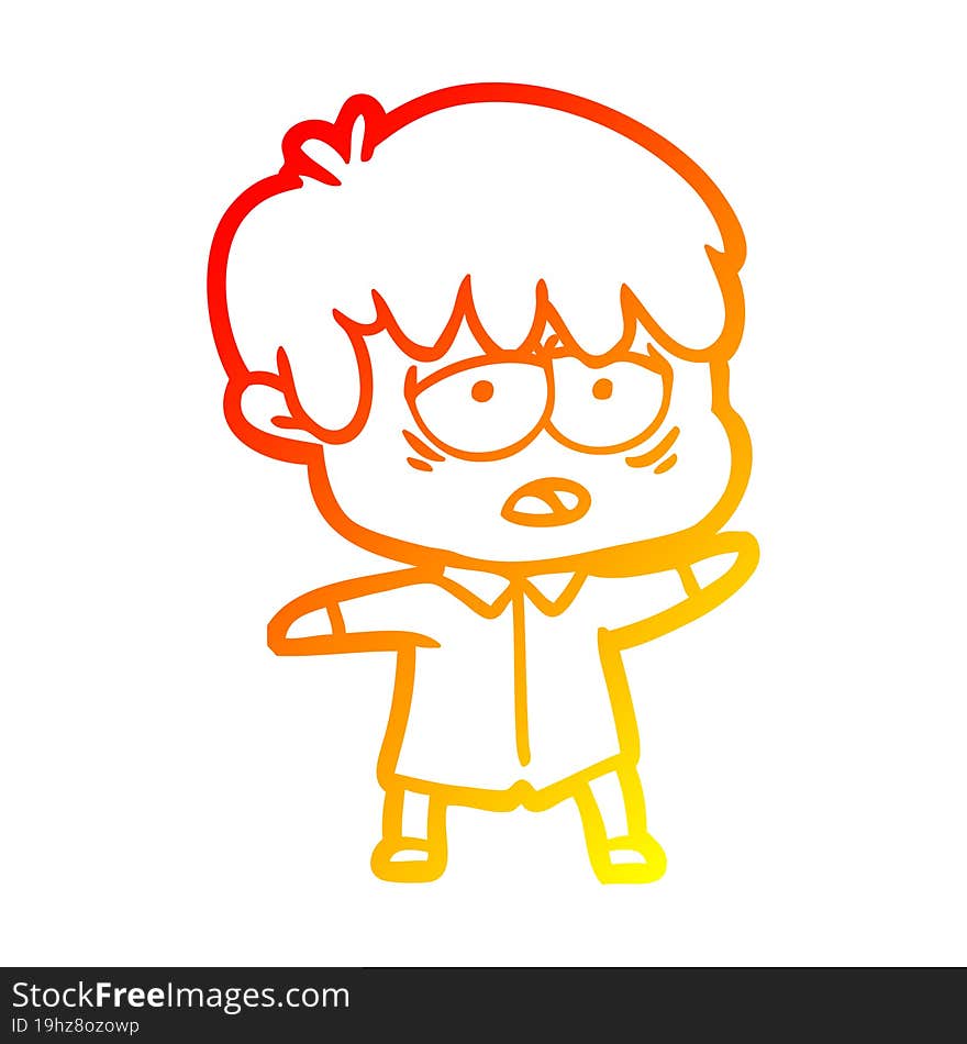 warm gradient line drawing cartoon exhausted boy