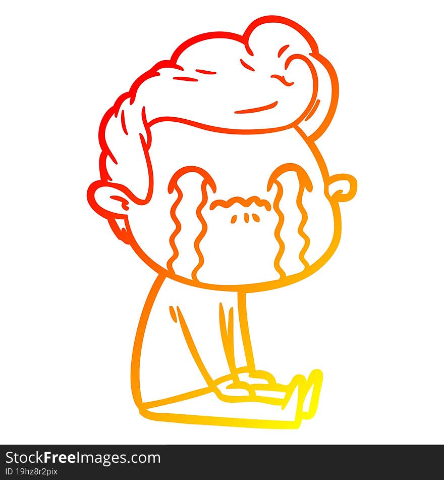 warm gradient line drawing of a cartoon man crying