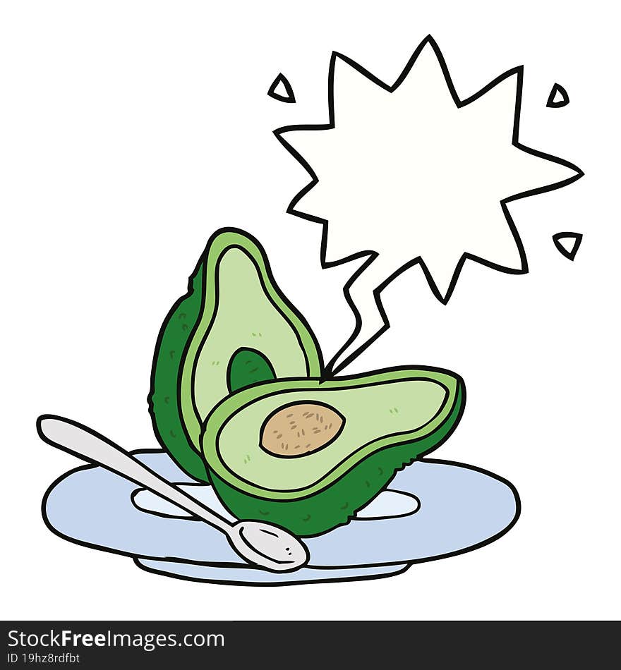 cartoon halved avocado and speech bubble