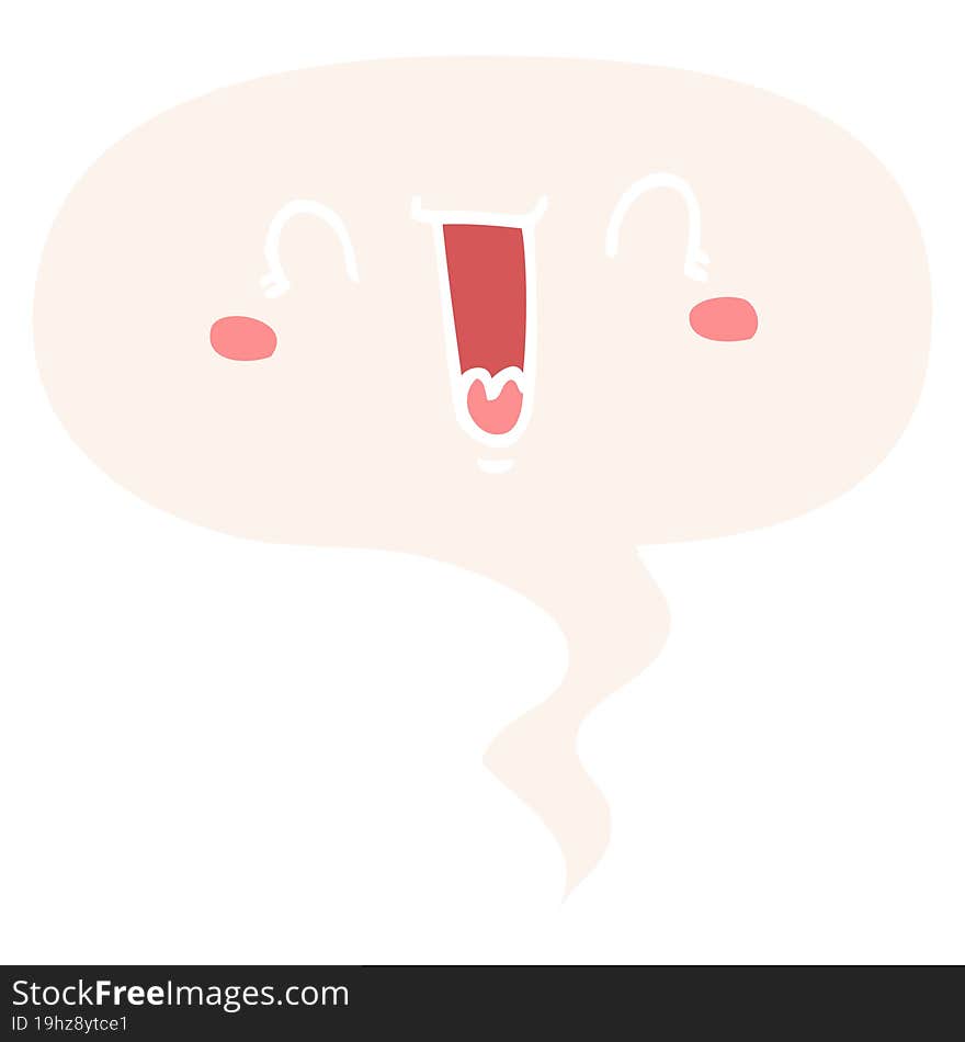 happy cartoon face and speech bubble in retro style