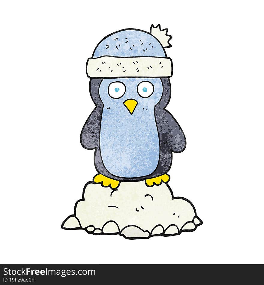 textured cartoon penguin wearing hat