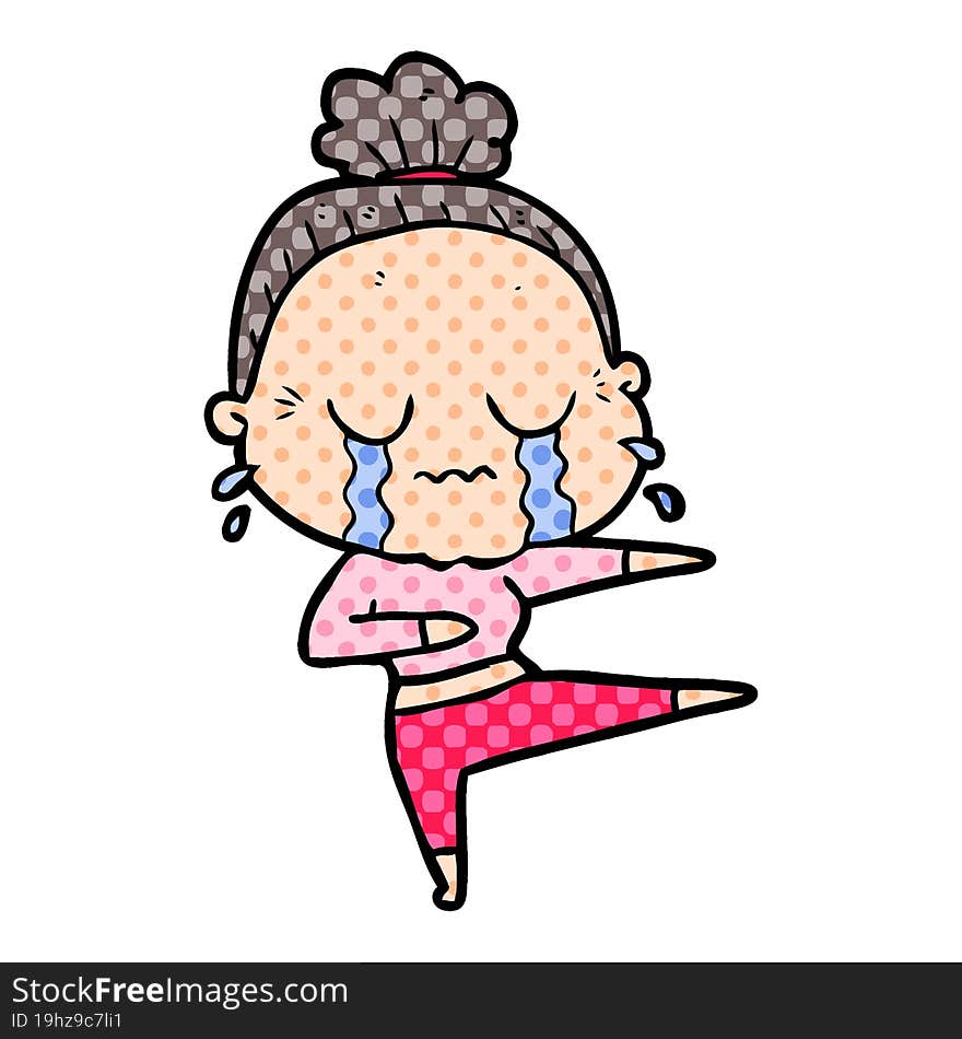 cartoon old dancer woman crying. cartoon old dancer woman crying