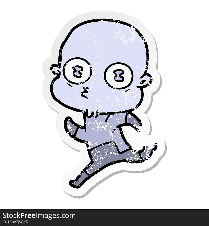 Distressed Sticker Of A Cartoon Weird Bald Spaceman