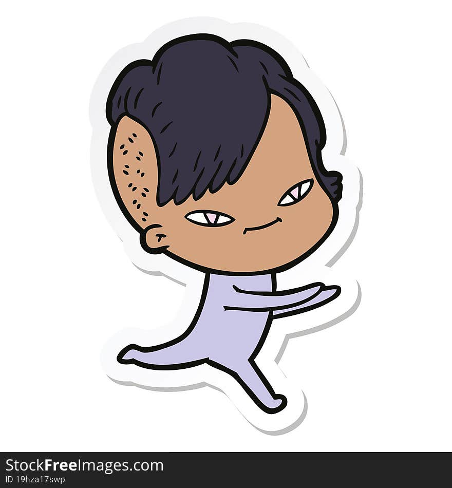 sticker of a cute cartoon girl with hipster haircut