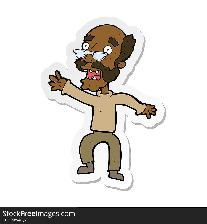 sticker of a cartoon frightened old man