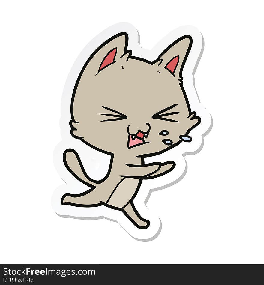 sticker of a cartoon cat hissing