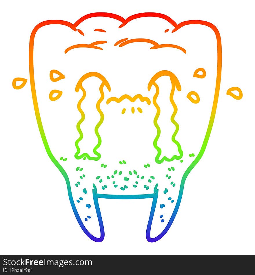 rainbow gradient line drawing cartoon tooth crying