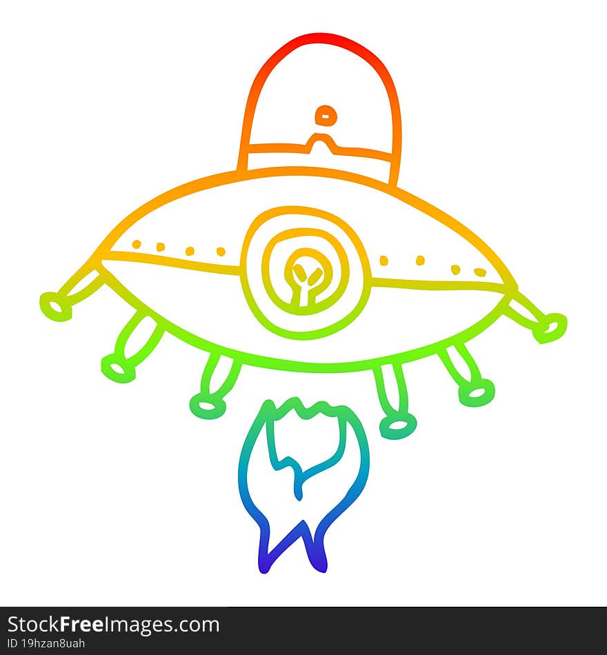 rainbow gradient line drawing cartoon alien spaceship