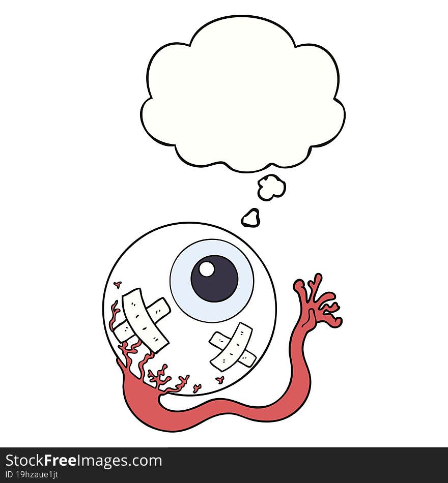 cartoon injured eyeball and thought bubble