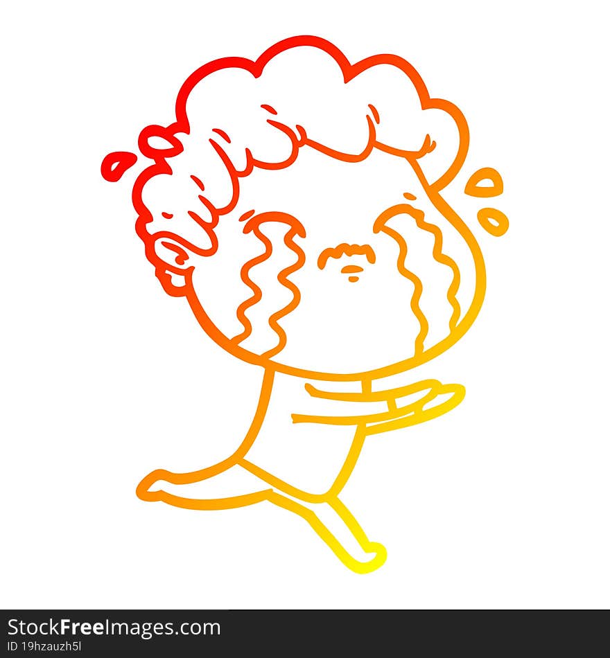 warm gradient line drawing of a cartoon man crying