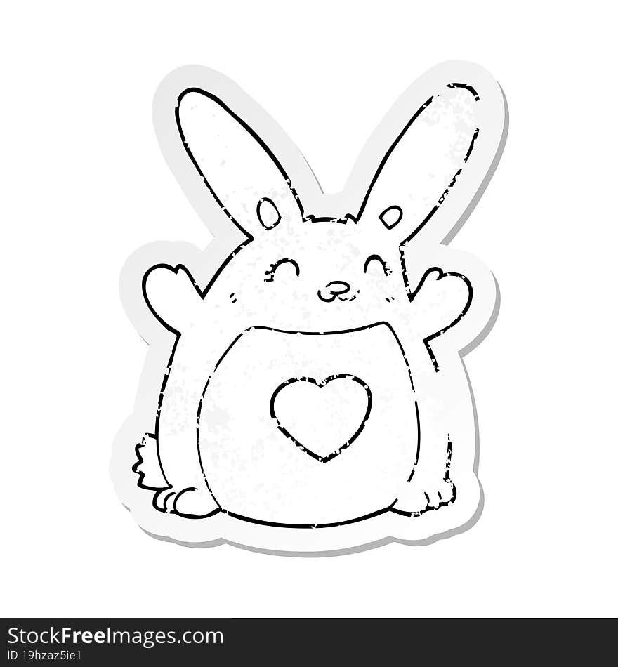 distressed sticker of a cartoon rabbit with love heart