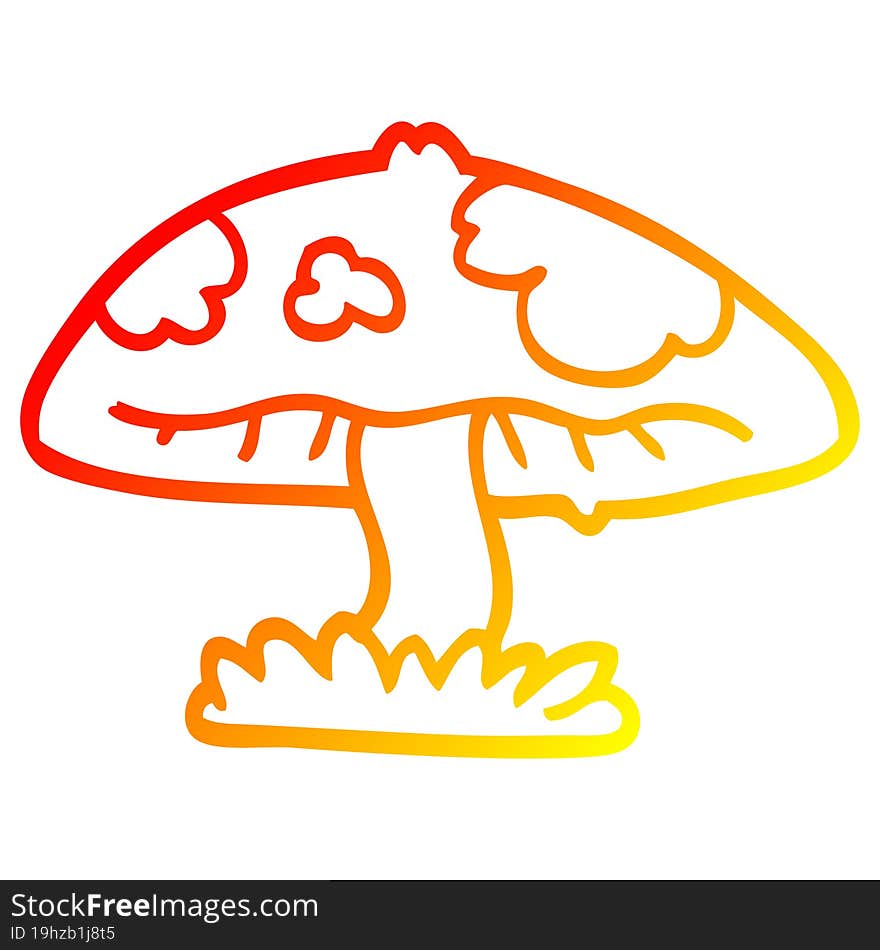 warm gradient line drawing of a cartoon mushroom