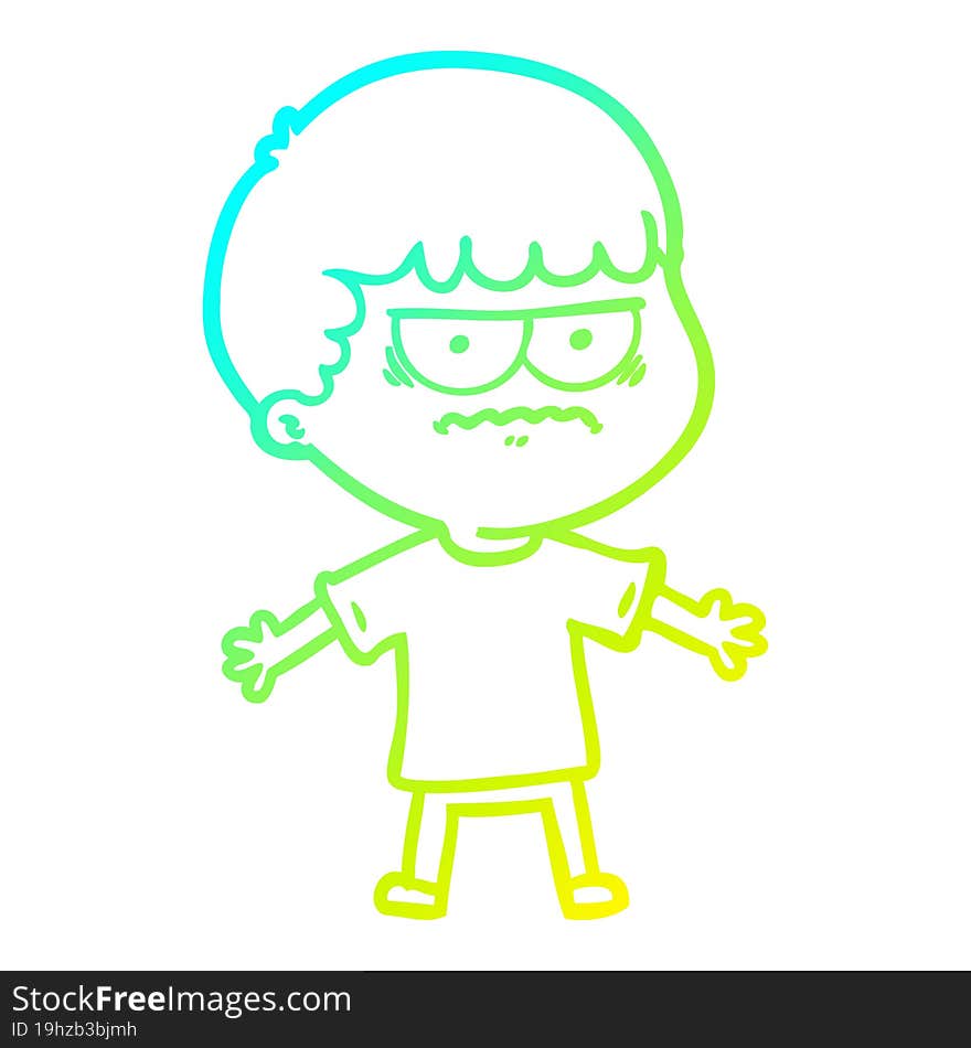 cold gradient line drawing of a cartoon angry man