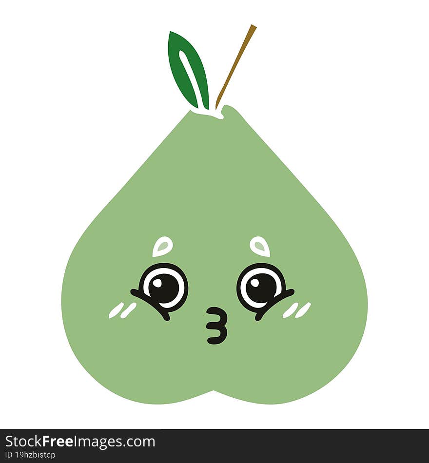 flat color retro cartoon of a green pear