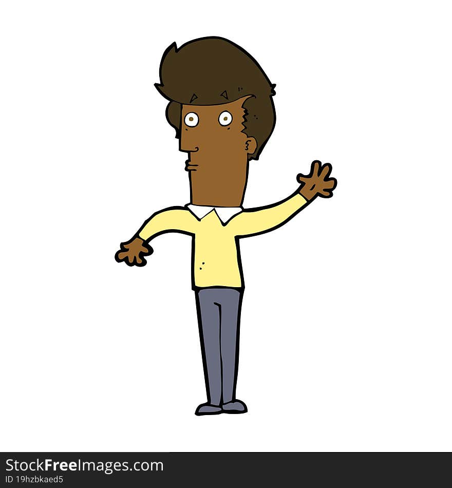 Cartoon Nervous Man Waving