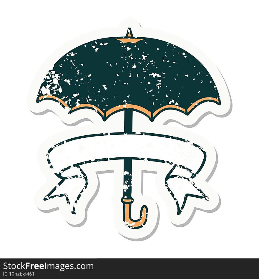 Grunge Sticker With Banner Of An Umbrella