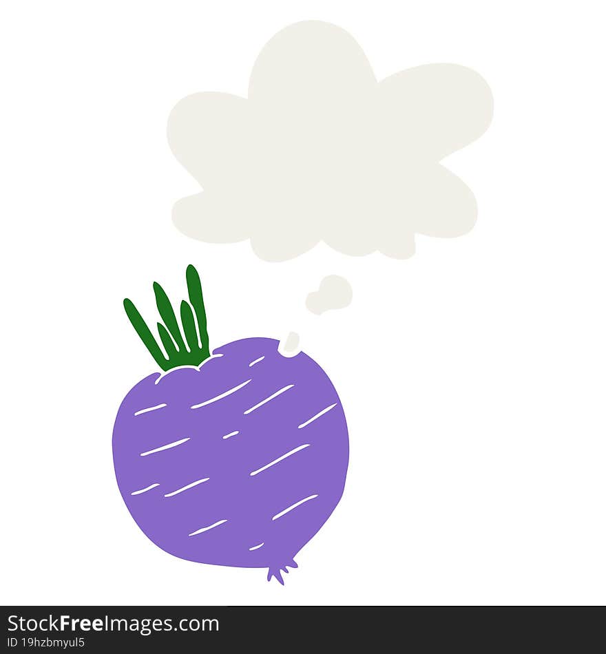 cartoon vegetable with thought bubble in retro style