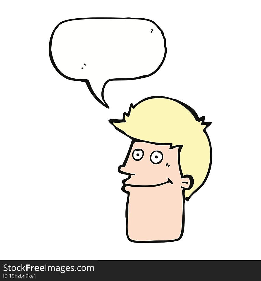 cartoon smiling man with speech bubble