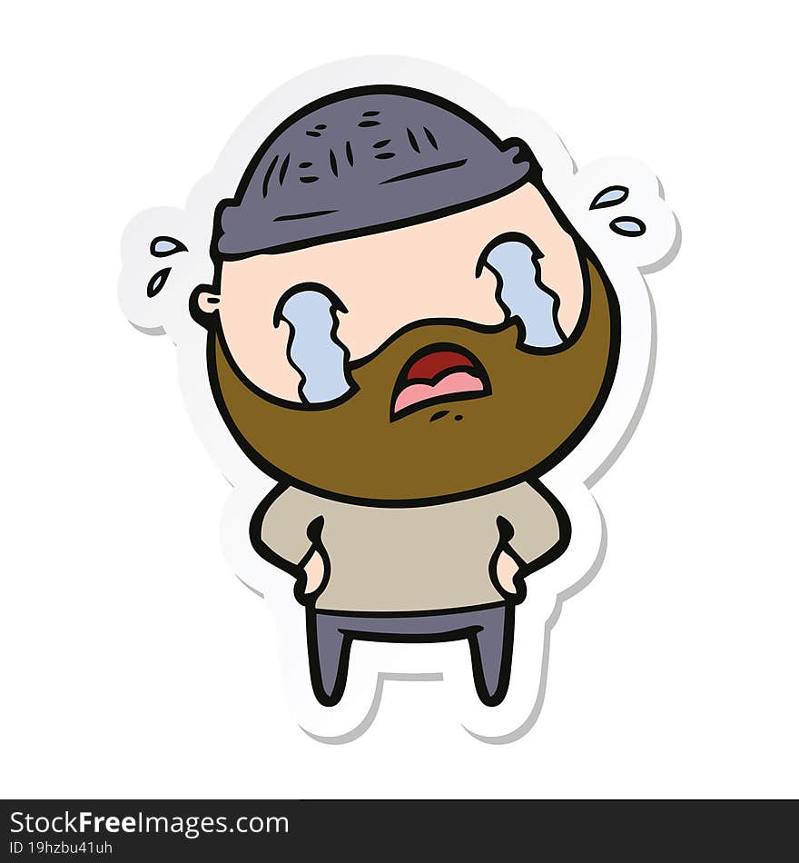 Sticker Of A Cartoon Bearded Man Crying