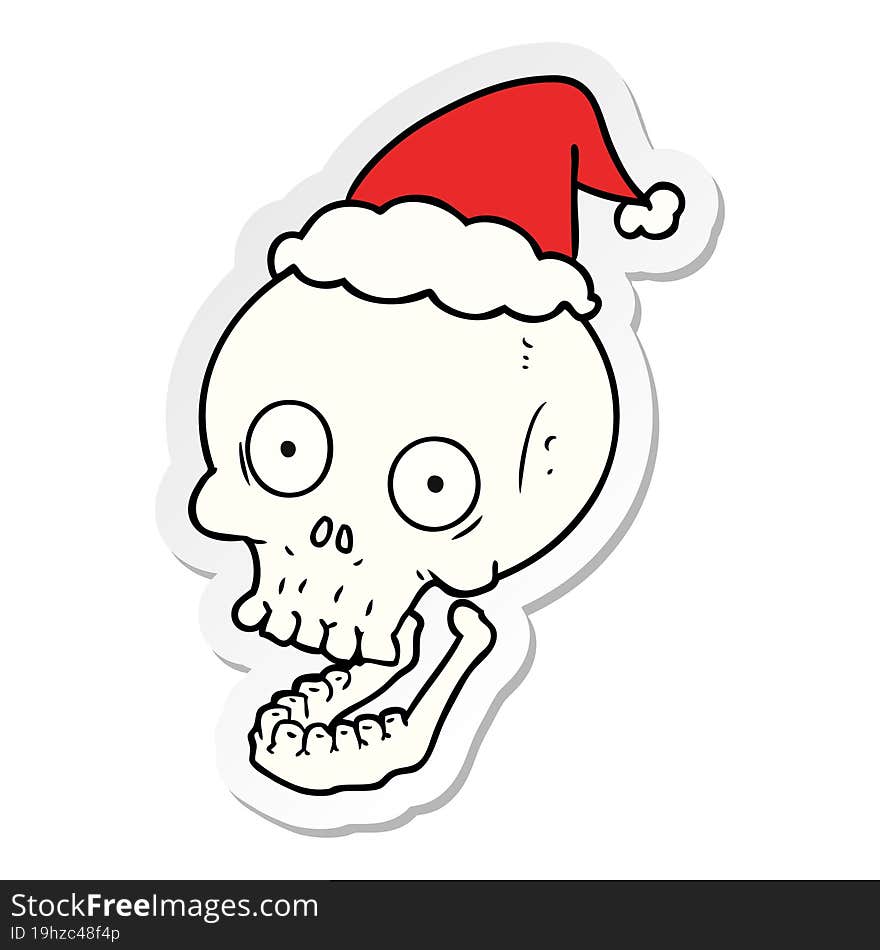 sticker cartoon of a skull wearing santa hat