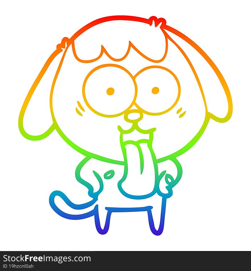 rainbow gradient line drawing of a cute cartoon dog