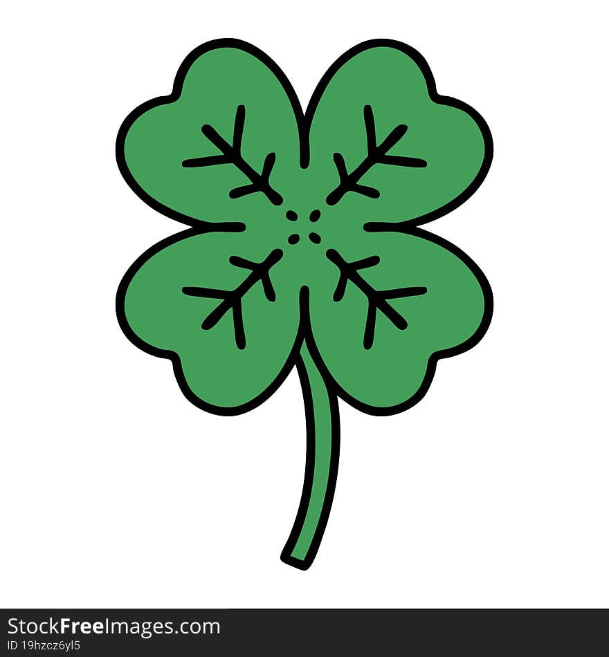 Traditional Tattoo Of A 4 Leaf Clover