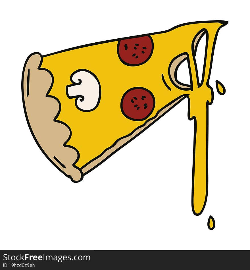 quirky hand drawn cartoon slice of pizza