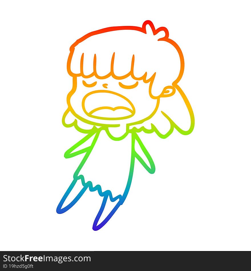 rainbow gradient line drawing cartoon woman talking loudly