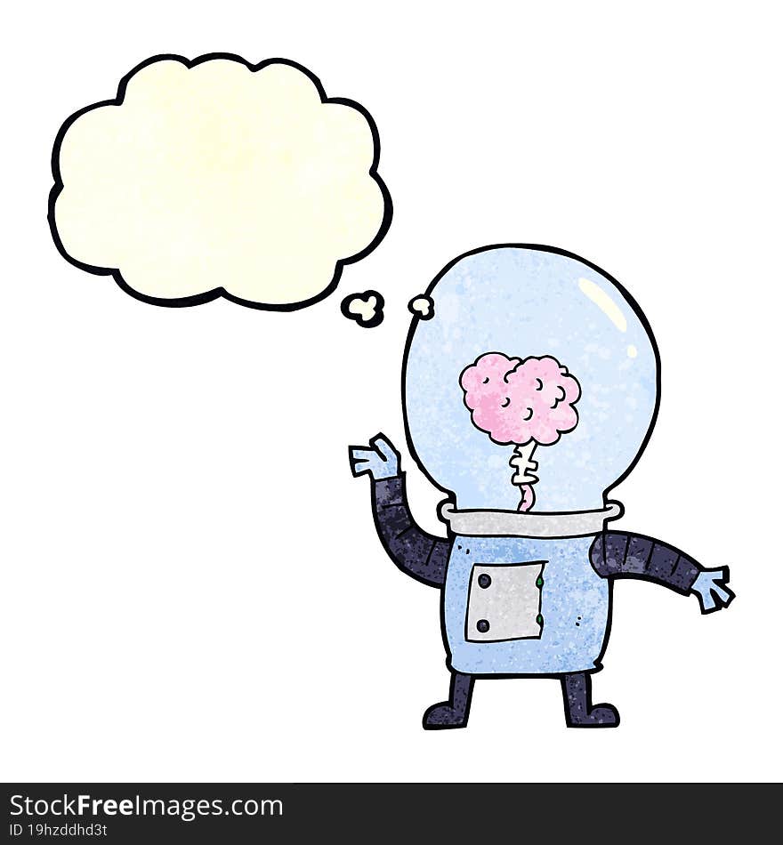 cartoon robot cyborg with thought bubble