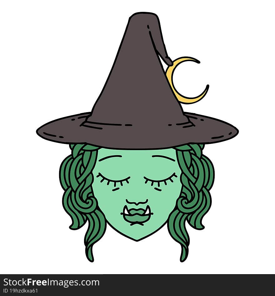 Half Orc Witch Character Face Illustration