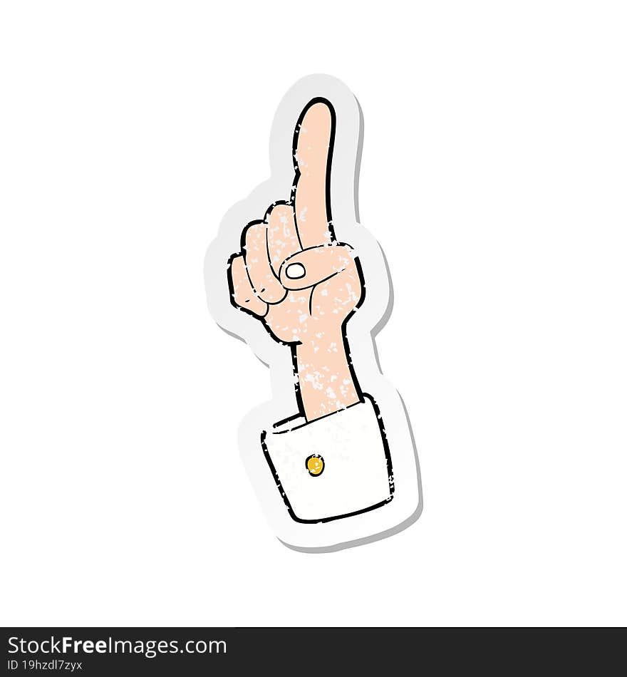 retro distressed sticker of a cartoon pointing hand