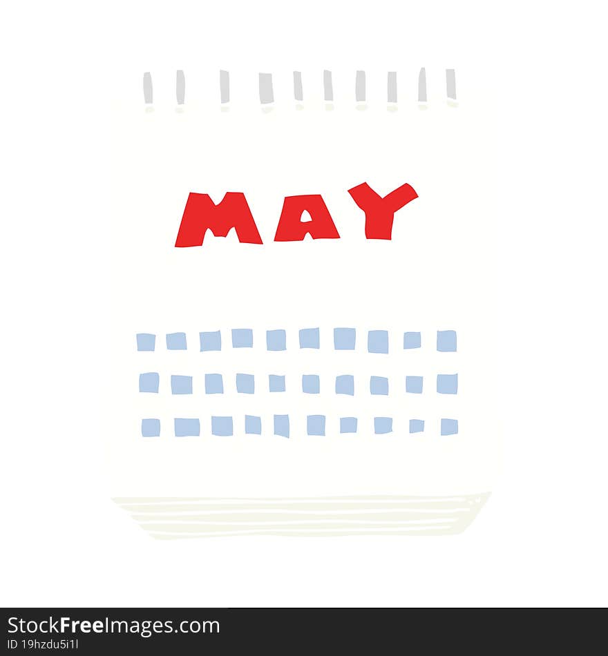 flat color illustration of a cartoon calendar showing month of may