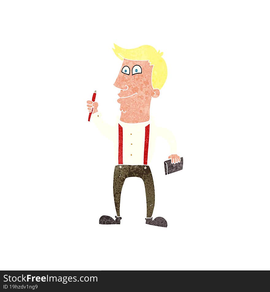 retro cartoon man with notebook and pen