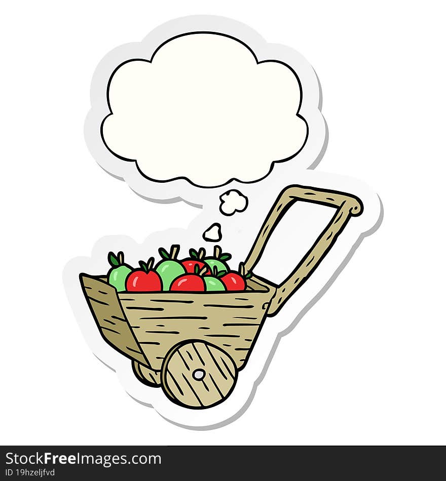 cartoon apple cart and thought bubble as a printed sticker