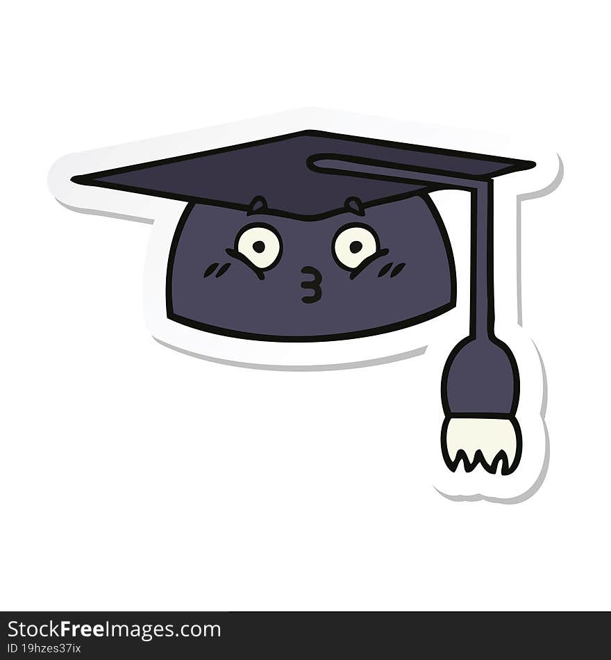 Sticker Of A Cute Cartoon Graduation Hat