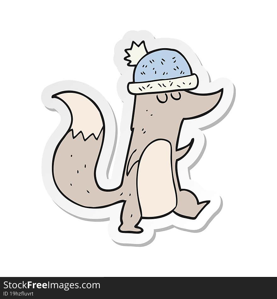 sticker of a cartoon little wolf wearing hat