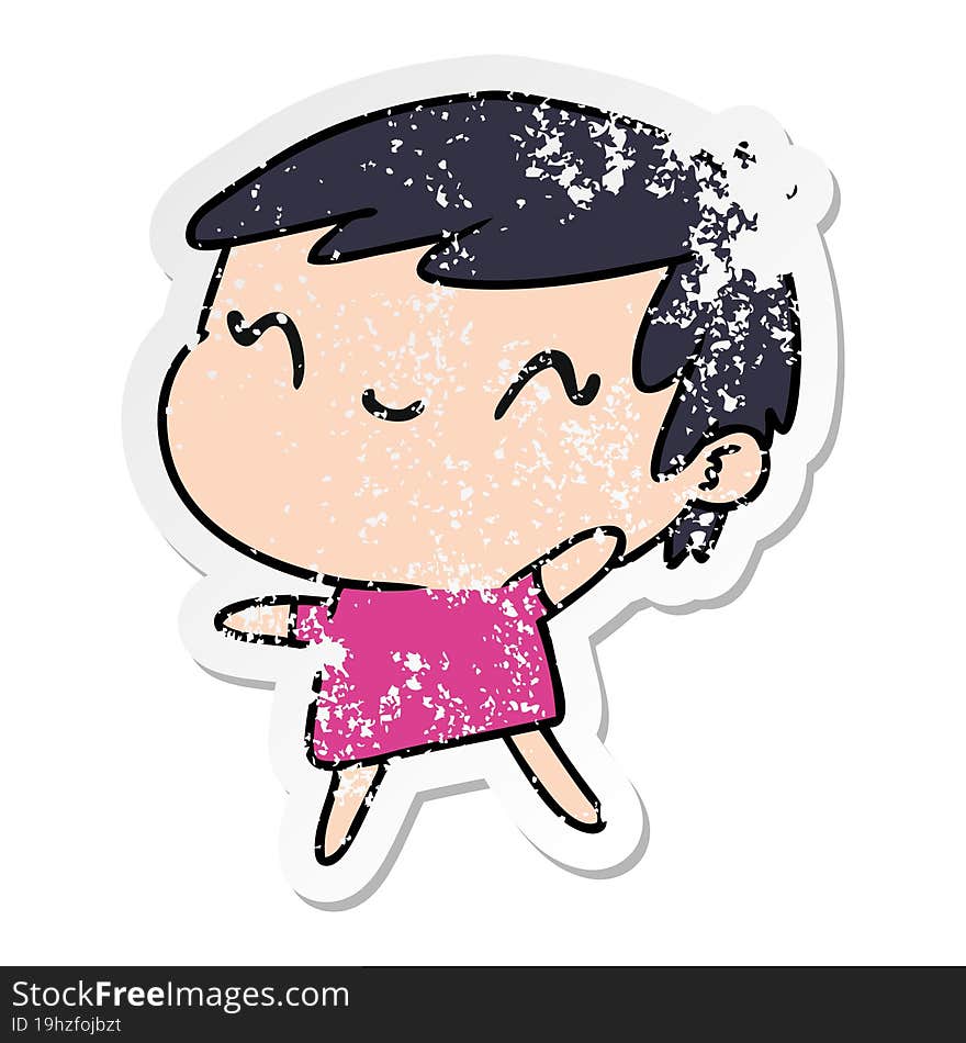 distressed sticker cartoon illustration of a cute kawaii girl. distressed sticker cartoon illustration of a cute kawaii girl