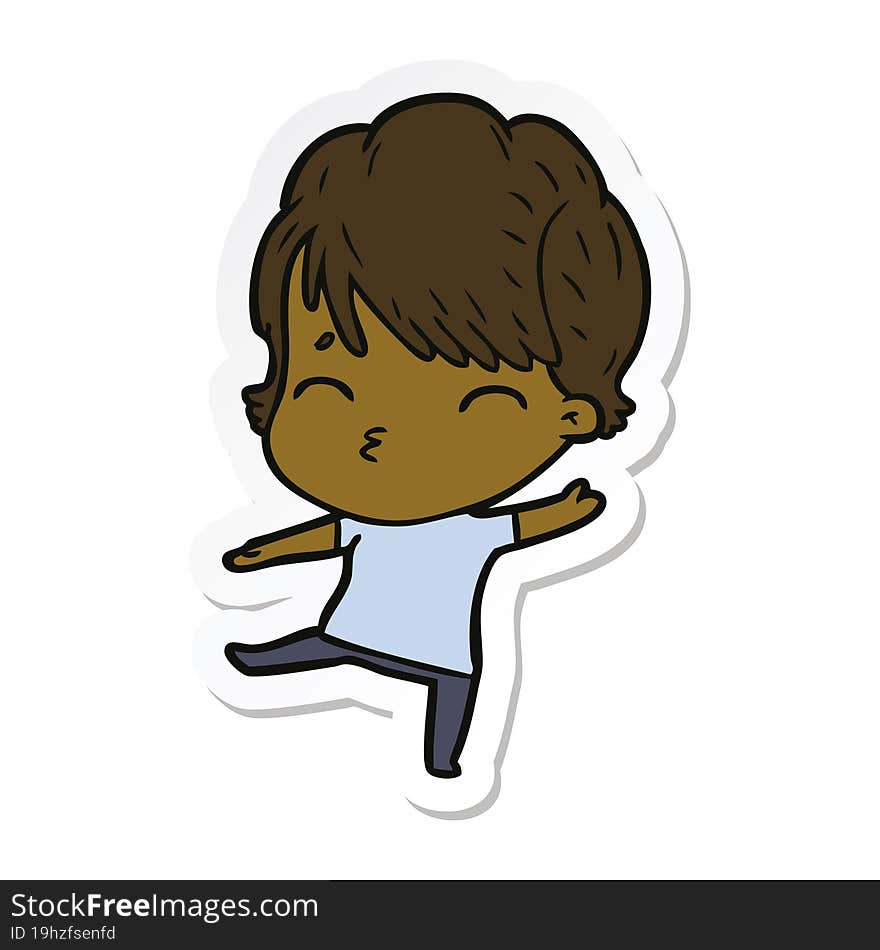 Sticker Of A Cartoon Woman Thinking